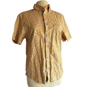 Womens Top Size Small Yellow Floral Button Down Professional Modest Conservative